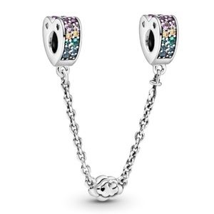 Retired Pandora Arcs of Love Safety Chain Sterling Silver CZ Stones